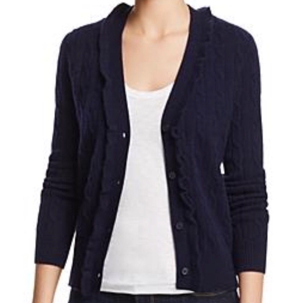 Aqua Cashmere ruffled cable knit Cardigan